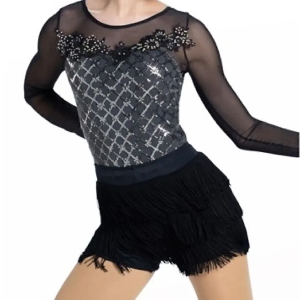 Weissman dance costume fringe 2 piece black Hermann's Boogie 13500 Child MC